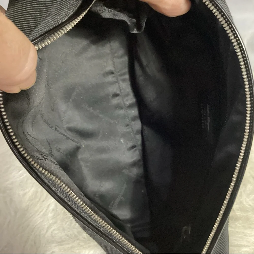 SOLD……..Salvatore Ferragamo Small Black Canvas Patent Leather Shoulder Bag VGUC - Picture 9 of 11